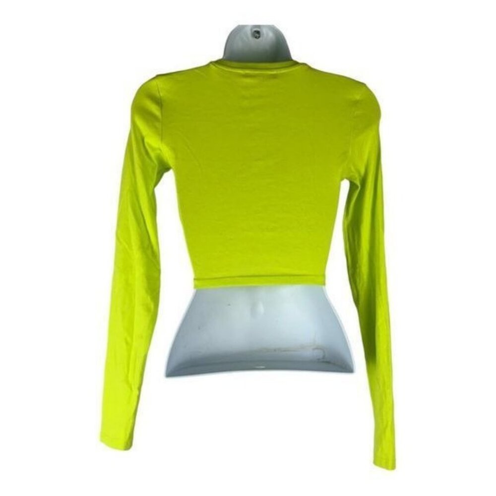 Zara Womens Neon Yellow Long Sleeve Cropped Top Size S 95% Cotton 5% Elastane - Picture 2 of 6